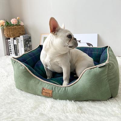 China Low MOQ Eco-friendly Cama De Perro Fine Low Price Check Suede Rectangle Pet Bed Of Sustainable Workmanship for sale