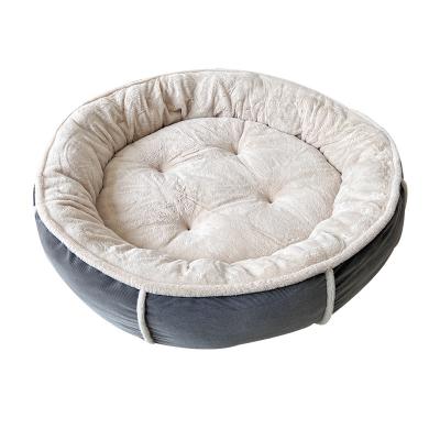 China Wholesale Cheap Viable Pet Round Donut Imitation Dutch Velvet With 7 Wool Short Plush Luxury High Bed Soft Pet Bed XL For Pet for sale