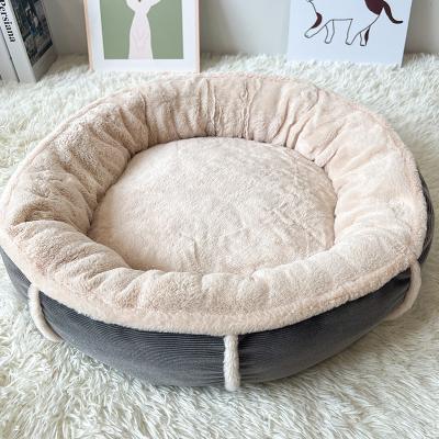 China Custom Viable OEM Color Washable Luxury Soft Round Plush Dog Bed Pet Bed Round Donut Cat Bed for sale