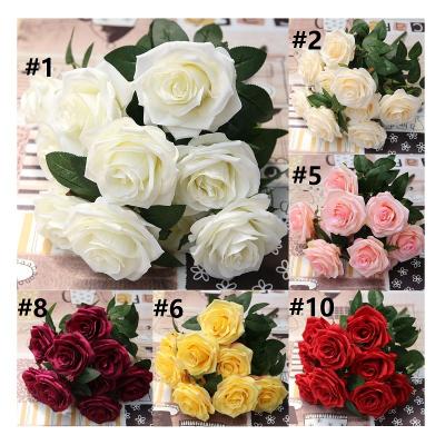 China High Quality Artificial Silk And Plastic Rose Heads 10 Bunches Of Various Colors For Wedding And Party Decorations for sale