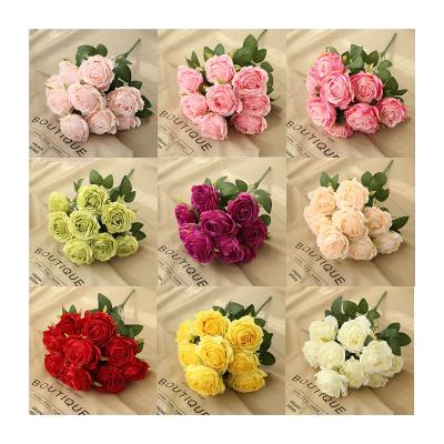 China High quality silk and plastic artificial angle rose flower bouquet for wedding and event arrangement MGBH004 for sale