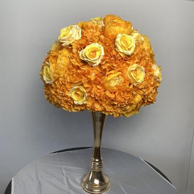 China Silk Fabric Mustard Pink and Peony Orange Hydrangeas Flower Ball Centerpiece for Wedding Decoration for sale