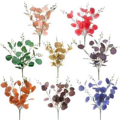 China Silk+plastic high artificial real green eucalyptus apple leaf head for wedding table centerpiece layouts for sale