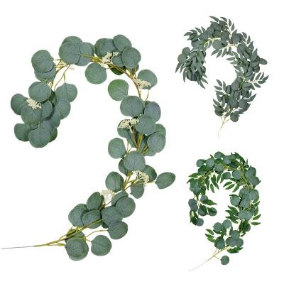 China Silk+plastic 1m long willow eucalyptus green plant vine garland for wedding event table runner centerpiece for sale