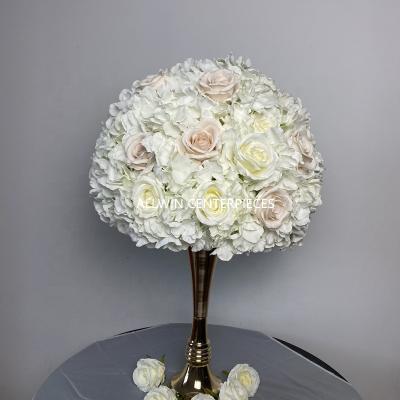 China Silk fabric+foam in ivory and light pink rose and hydrangeas wedding table flower ball centerpiece for sale