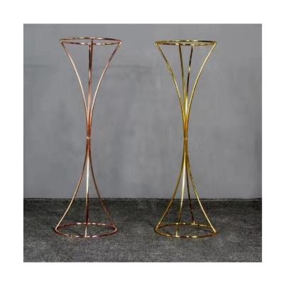 China Table Flower Centerpiece Stand Shiny Gold Flower Centerpiece Stand for Wedding Decorations AWCS001 for sale