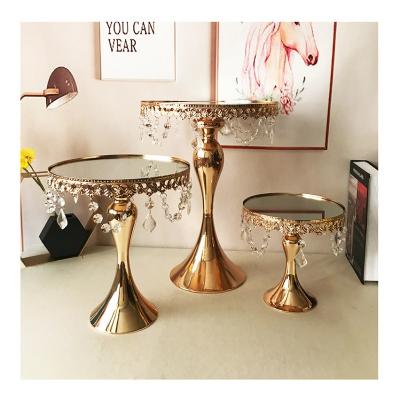 China Crystal Flower Table Centerpiece Stand DGJ009A Mirror Plate Cake Display Stand Set Table Hanging Centerpiece for sale