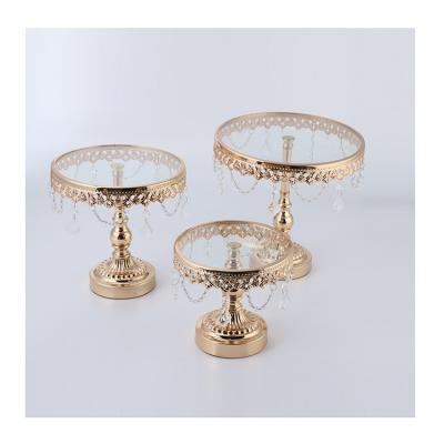 China Table Flower Centerpiece Stand Gold Cake Stand Set with Clear Glass Top Plate for Event Party Table Decorations for sale