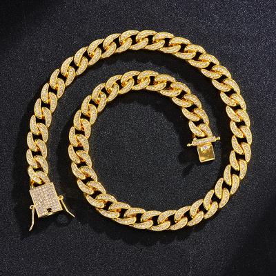 China Fashion 24K Gold Plated Heavy Thick Necklace For Men's 2021 Trendy Hip Hop Cuban Link Chains Iced Out Women Chokers Dog Collar Jewelry for sale