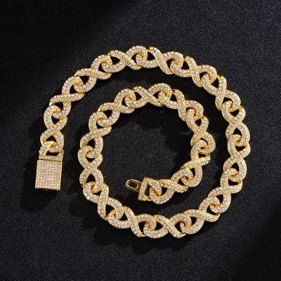 China Fashion Men Iced Out Bling Chain Necklace Miami High Quality Heavy Thick 14mm Cuban Link Chain Bracelet Women Hip Hop Fashion Jewelry for sale