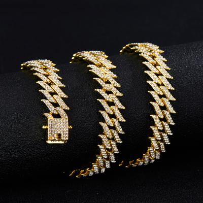 China New 14mm Paved Rhinestone Chokers Fashion Full Fork Hip Hop Lecd Out Cuban Link Chains Necklace Women Shape Charm Jewelry Gifts for sale