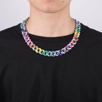 China Fashion Hip-Hop Colorful Enamel Rhinestone Chain Link For Men Miami Pig Nose Punk Crystal Cuban Necklace Bracelet Jewelry Gift Luxury for sale