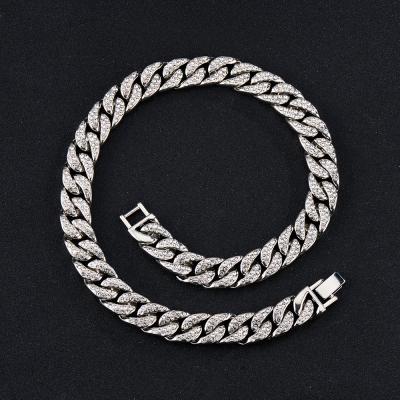 China Fashion 14mm CZ Thickened Silver Cuban Link For Men Gold Rhinestone Choker Chains For Women Iced Out Crystal Necklace Hip Hop Jewelry for sale