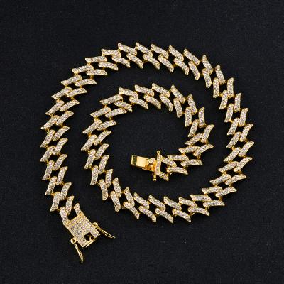 China Fashion 15MM Mens Cuban Necklace Mens Link Chains Iced Out Gold Miami Zircon Leaves Chain Big Heavy HIP HOP Choker Jewelry Necklaces for sale