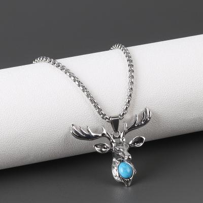 China Hiphop Christmas Ornaments Stainless Steel Pendant For Men Punk Elk Necklace For Girl Natural Stone Choker Chain Link For Women Jewelry for sale