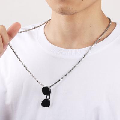 China Punk Hiphop Stainless Steel Pendants For Jewelry Making Hip Hop Cool Glasses Link For Men Choker Cuban Chain Link For Women Jewelry for sale