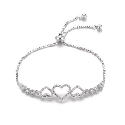 China BOHEMIA Love Heart Shape Hollow Rhinestone Women Bracelet Silver Plated Bling Zircon High Polished Premium Quality Anklet Chain for sale