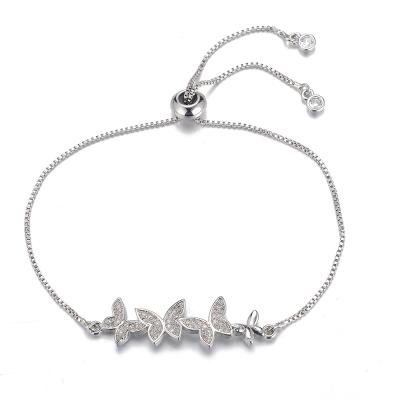 China Cheap Exquisite BOHEMIA Silver Butterfly Girls Gigt Stain Silver Plated Adjustable Change Zircon Butterfly Anklet Slid Chain for sale