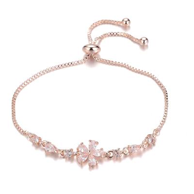 China Wholesale Popular BOHEMIA 2021 Three Colors Women Bling Cherry Blossom Shape Sun Flowers Zinc Zircon Rhinestone Bracelet For Girlfriend for sale