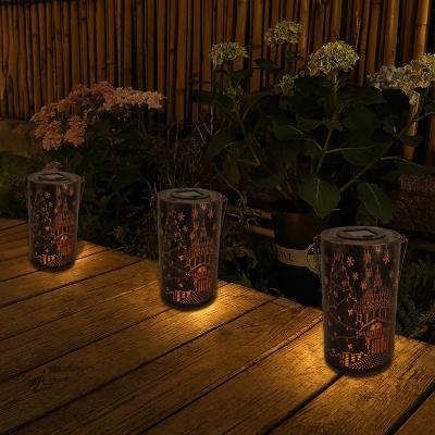 China Retro Garden Iron High Quality Cylinder Table Solar Lantern Solar Hanging Garden Light for Sidewalk Decoration for sale