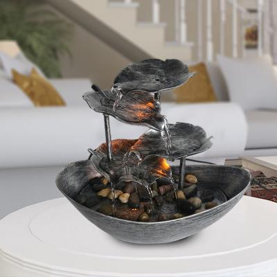 China Art Decor Hot Selling Plastic Painted LED Fountain Ingot Lotus Tabletop Water Fountain For Home Bedroom Indoor Decoration for sale