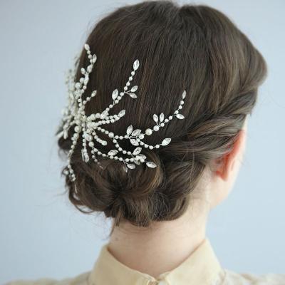 China New Design Headwear Accessories Handmade Imitation Pearl Color Bridal Hair Bow Holder for sale