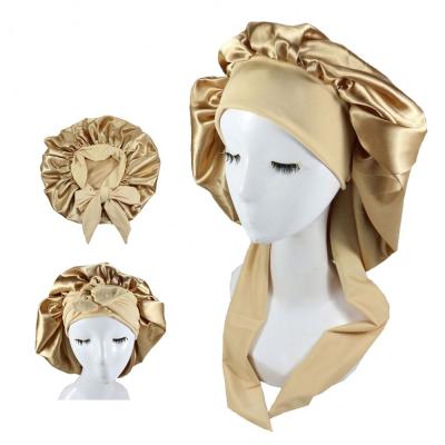 China Big Large High Elasticity Women Braid Hair Head Wrap Satin Cowls Cowl With Tie Edge Band Adjustable Straps Night Sleep Shower Wide Headwear for sale