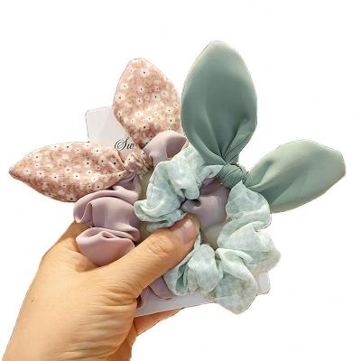 China Fashion Large Intestine Ring Elastic Hair Bands Solid Color Jumbo Scrunchies 1pc/opp Bag Rabbit Ears Fur Polyester For Women Girl Lady for sale