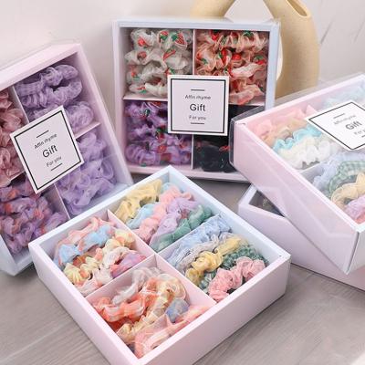 China SFDF Handmade Wholesale Cute Elastic Ties Scrunchies Box Set Soft Organza Hair Accessories For Girls Christmas Gifts for sale