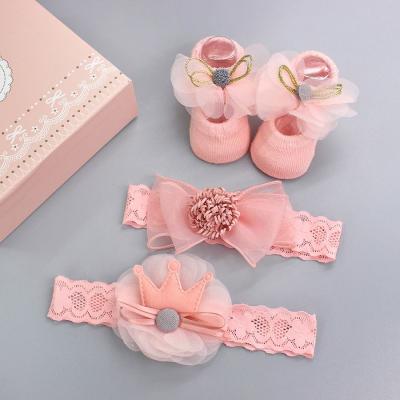 China Fashion Hair Accessories Princess Elastic Turban Newborn Gift Box Baby Headband Bangs Flower Crown Girl Set Headbands for sale