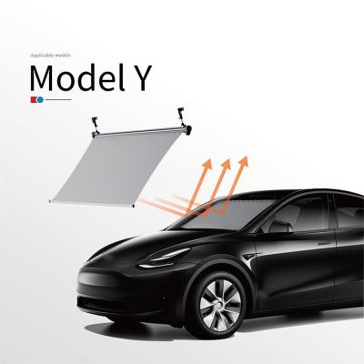 China Sun Protection Customized Retractable Car Front Automatic Retractable Windshield Sunshade For Tesla Model Y for sale