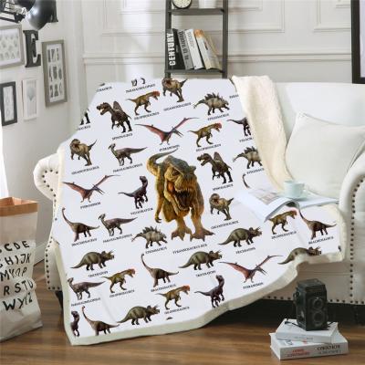 China Latest Design 3D Dinosaur Printed Wearable Soft Warm Winter Sherpa Fleece Throw Blanket For Sofa for sale