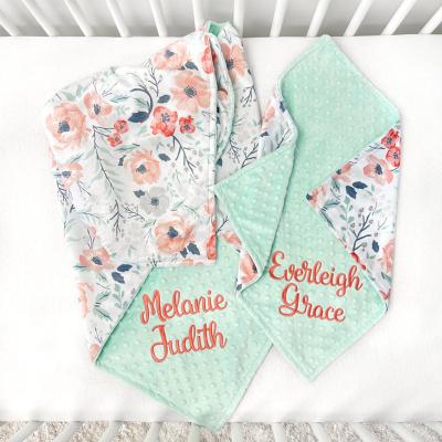 China Cheap Superb High Quality Fashion Anti-pilling Personalized Girl Minky Shower Gift Floral Baby Name Blanket for sale