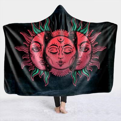 China WEARABLE Psychedelic Sun and Moon Design, Custom Print Sherpa Blanket Wearable Comfy Hooded Hoodie for sale