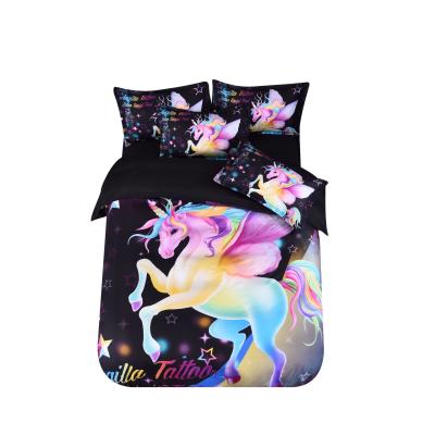 China 2021 Hot Selling Amazon Disposable 3D Unicorn Design Digital Printed Super Cute Bedding Cover and Pillow Case for Baby and Kids for sale