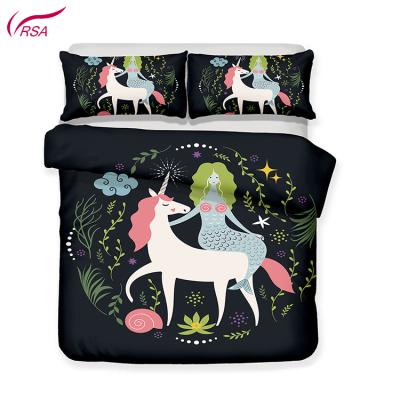 China 3D Unicorn Cartoon Print Modern Cotton Luxury Hotel Sheet Quilt Cover Pillowcase Bedding Comfortable 100% Bedding Set for Kids Boys Girls for sale