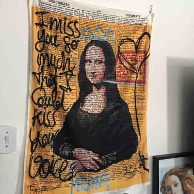 China Bohemian Bedroom Art Carpet Home Mat Polyester Blanket Yoga Mat Beach Mona Lisa Graffiti Tapestry Wall Hanging Home Decor for sale