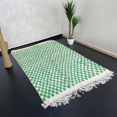 China Washable Gorgeous Moroccan Handmade Berber Carpet Checker Rug Pickle Green Wool Berber and White 7.8 x 5.2 Feet Bedside Blanket for sale