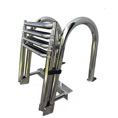 China Boat Hardware Fitting 4 Step Stainless Steel Folding Telescoping Pontoon Boat Ladder for sale