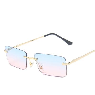 China New Rimless Female Square Frame Ocean Leaf Spring Leg Sunglasses Fashion Sunglasses Small I Stretch Street Shooting Glasses for sale