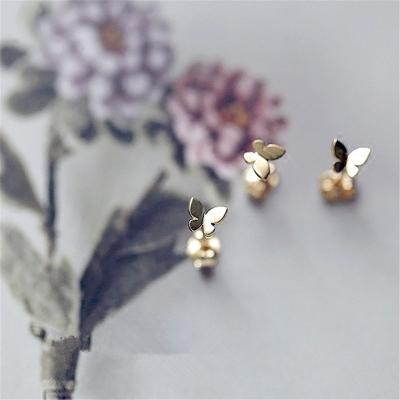 China Butterfly 2022 Jewelry Korean Soft Gold Butterfly Stud Earrings Women Student Simple Shiny Shiny 925 Sterling Silver Plating 14k for sale