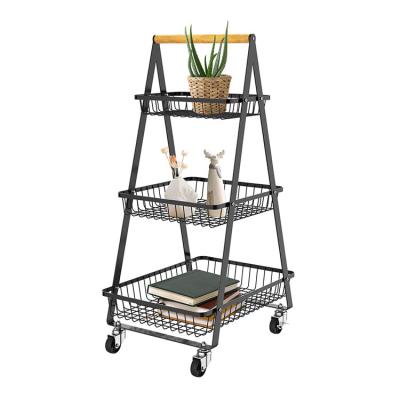 China 3 Tier with Handle 3-Tier Wooden Serving Rolling Cart with Large Storage and Metal Wheels for Office, Kitchen, Bedroom, Bathroom for sale