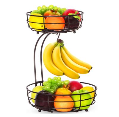 China Sustainable Wholesale Multi Purpose 2 Tier Fruit And Vegetable Basket Metal Round Wire Bin Storage Rack for sale