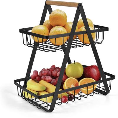 China New Viable Style 2-Tier Square Kitchen Organizer Countertop Fruit Vegetable Decoration Storage Basket Rack For Onions for sale