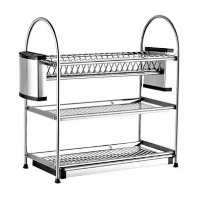 China Lateral Sustainable 3 Layer Kitchenware Multifunctional Wall Hanging Stainless Steel Dish Drying Rack Dish Rack for sale