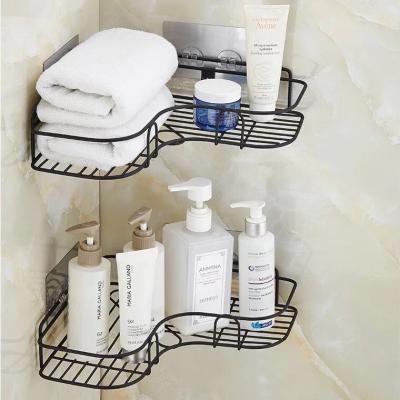 China Viable Black Bathroom Shampoo Holder Corner Shelf Storage Organizer Triangle Bathroom Corner Rack for sale