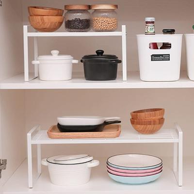 China Sustainable Multifunctional Double Layers Kitchen Spice Bowl Cup Storage Shelf Cookware Sets Storage Racks for sale