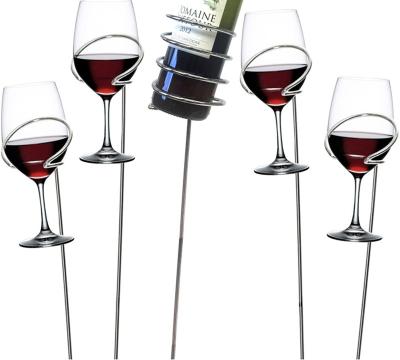 China Viable Outdoor Wine Props Sticks, Wine Drinking Bottles Glass Cup Stakes Stand Rack For Outdoor Party for sale