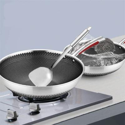 China Durable Non-Coated Honeycomb Pan General Purpose Stove Non-Stick Stainless Steel Wok for sale