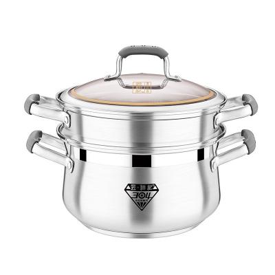 China Sustainable Factory Supply Food Grade Stainless Steel Steamer and Cooker Cooking Pots 2 Layer Food Steamer Pot for sale